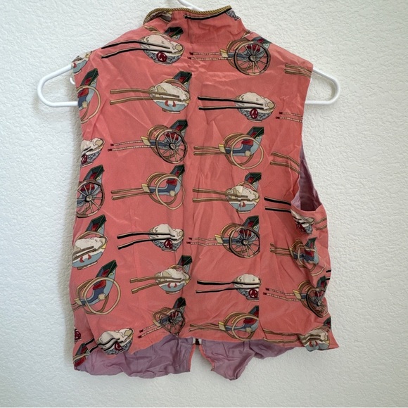 90 TAPP New York Vintage Silk Asian Rice Print Vest - Picture 5 of 8